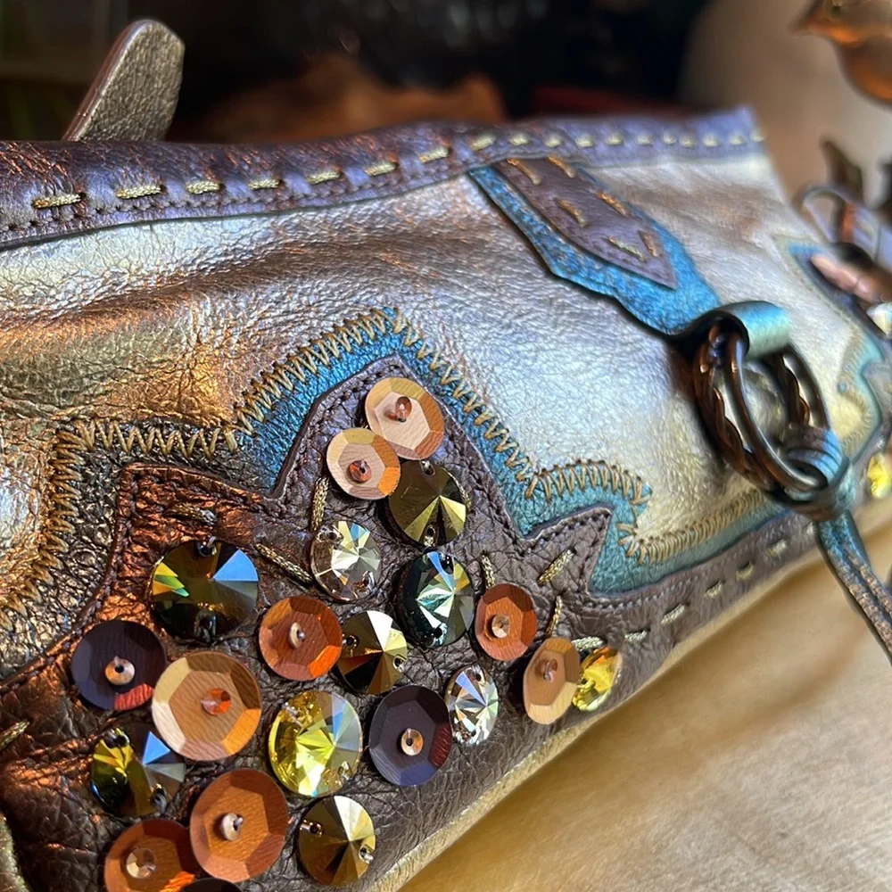 Tocca Leather Jeweled and Embroidered Wristlet Clutch